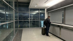 Empty car rental counter at night in the San Francisco airport terminal