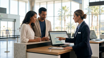A sunny Florida airport parking lot with rows of cars available for car hire