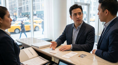 A hotel valet in New York hands over the keys for a customer's car hire