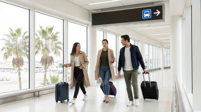 A car rental shuttle bus picks up travelers outside the Tom Bradley International Terminal at LAX in Los Angeles