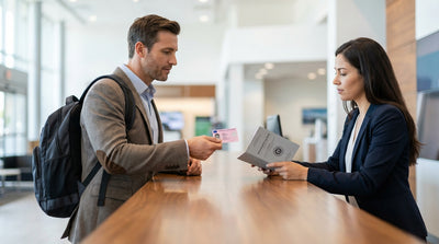A scenic car rental drive on a winding road through the forested mountains of Pennsylvania in autumn