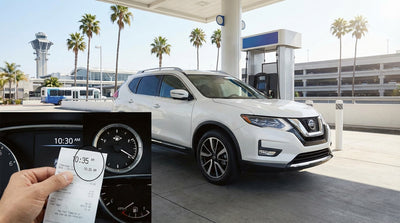 A line of vehicles waits to be checked in at the covered car rental return center in Orlando