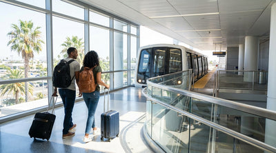 The MIA Mover train on an elevated track at Miami International Airport for travelers heading to their car rental