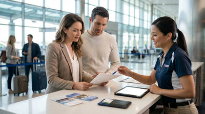 A white SUV car hire driving along a winding mountain road in the United States on a sunny day
