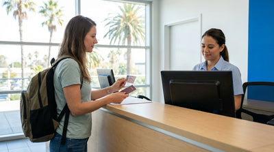 A convertible car rental driving on a scenic coastal highway on a sunny day in California