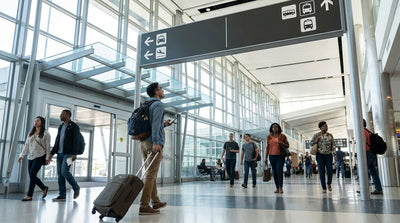 An overhead sign in JFK Terminal 4 arrivals points towards the AirTrain for car hire in New York