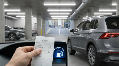 Digital dashboard of a car hire vehicle in New York showing a full fuel gauge