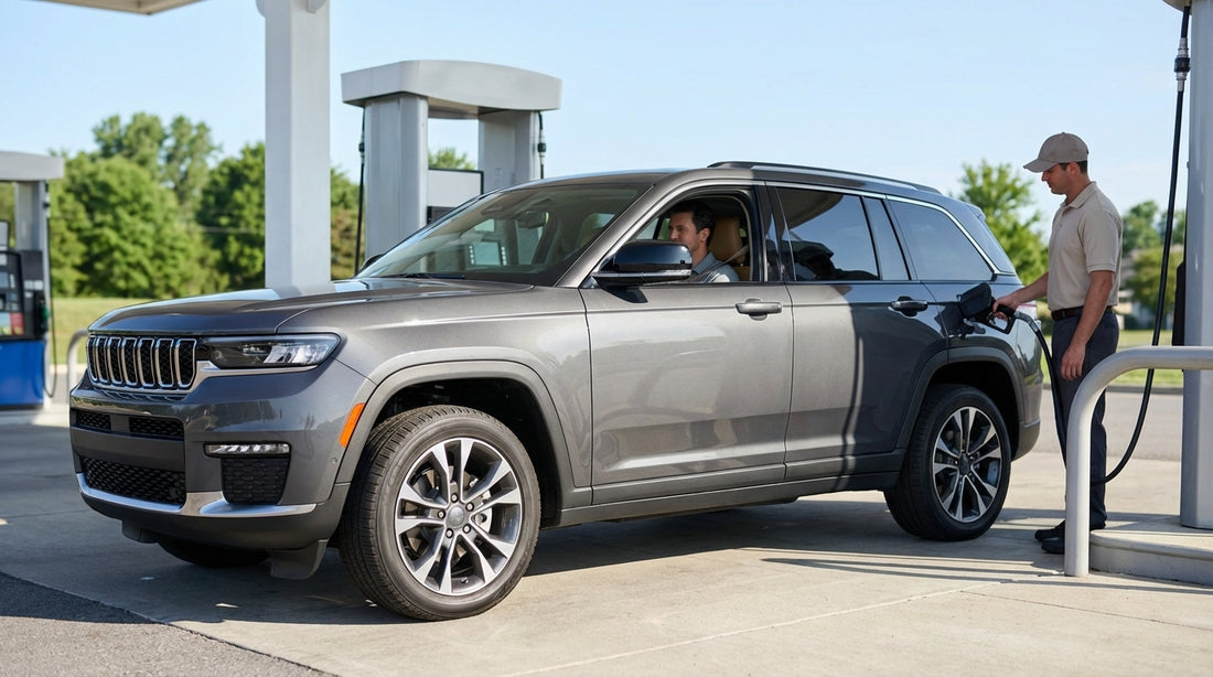 A car hire driving on a highway leaving New York, with the Manhattan skyline visible in the distance