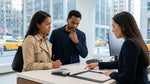 Customer receiving keys from an agent at a car rental counter in New York