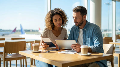 A modern car hire driving on a scenic highway through the desert mountains of the United States