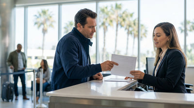 A shiny red car rental convertible driving down the scenic Pacific Coast Highway in California