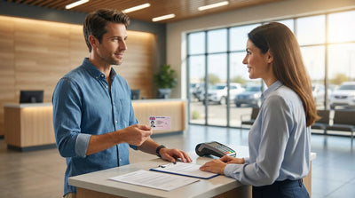 A scenic view of a car hire driving through the vast, open landscape of a Texas desert highway