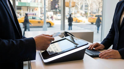 A driver's view from a car rental on a bustling street in New York with yellow taxis and skyscrapers