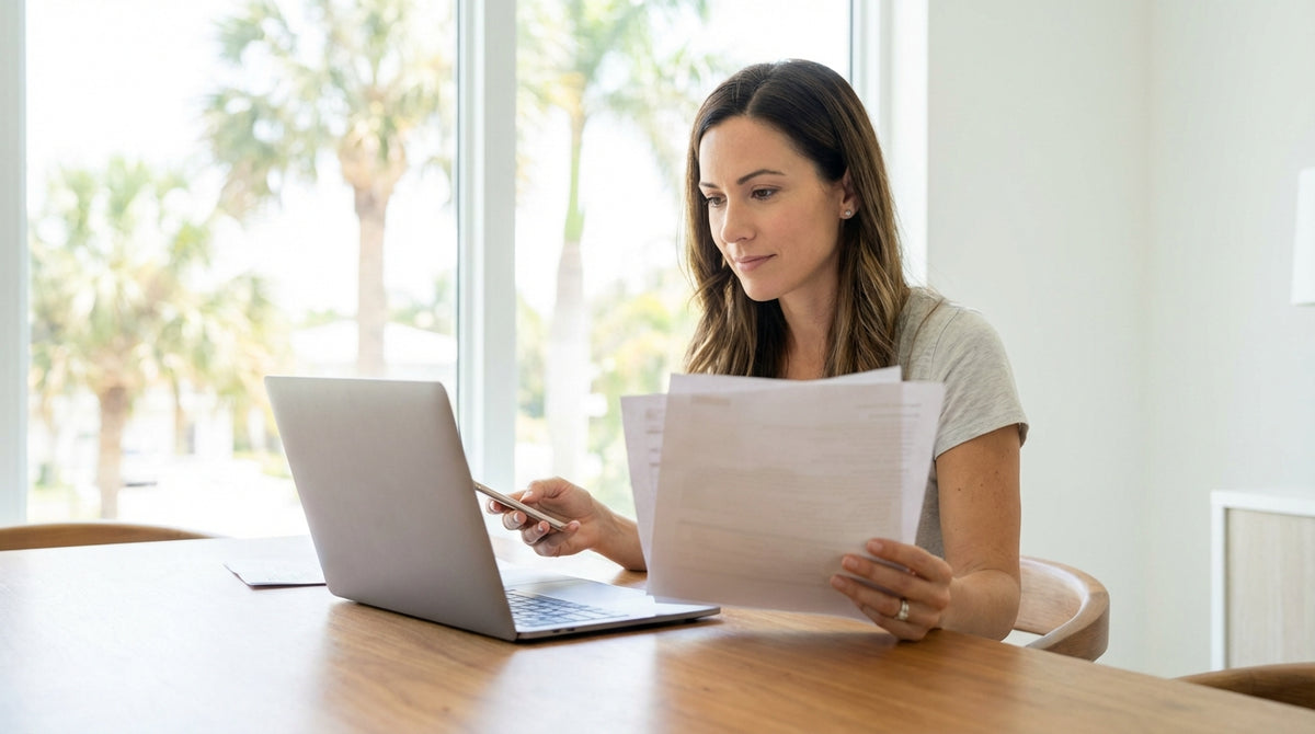 A convertible for car hire drives along a sunny coastal highway lined with palm trees in Florida