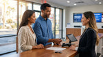 Customer handing an American Express card to an agent at a car hire desk in Las Vegas