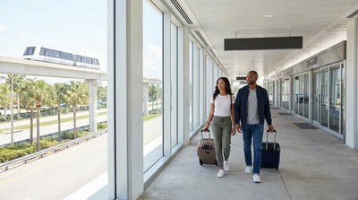 The MIA Mover train on an elevated track, leading to the car rental center in Miami