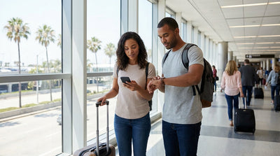 A traveler with luggage waits for a car rental shuttle outside the LAX airport terminal in Los Angeles
