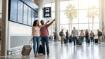Travelers boarding a shuttle bus at the Las Vegas airport car rental center