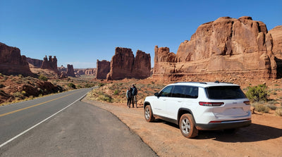 A car hire on the scenic drive through the vibrant red rock formations of Red Rock Canyon near Las Vegas