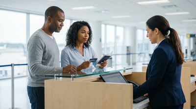 A person reviews their passport before getting into their car hire on a busy street in New York City