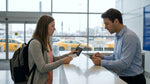 Person holding travel documents and keys next to a car rental vehicle on a New York street