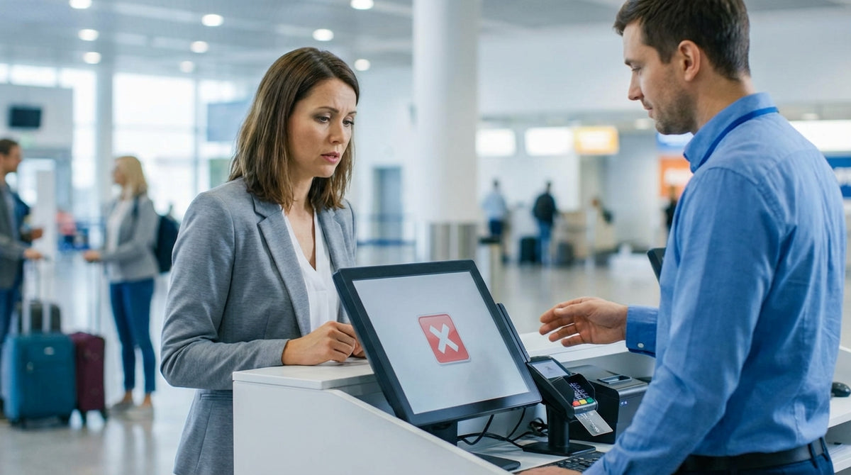 A person at a Florida car rental counter hands over a credit card to an agent for the security deposit