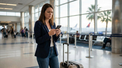 A traveler looks at a closed car rental counter late at night inside the Orlando airport terminal