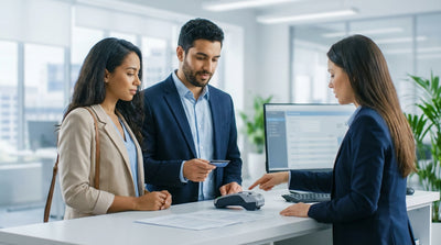 A modern car rental driving on a scenic autumn road through the colorful forests of Pennsylvania