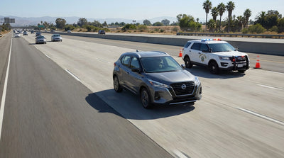 A driver's view from their car hire on a multi-lane freeway in sunny California