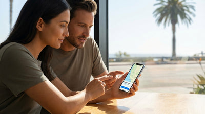 A car rental drives along the winding Pacific Coast Highway in Big Sur, California