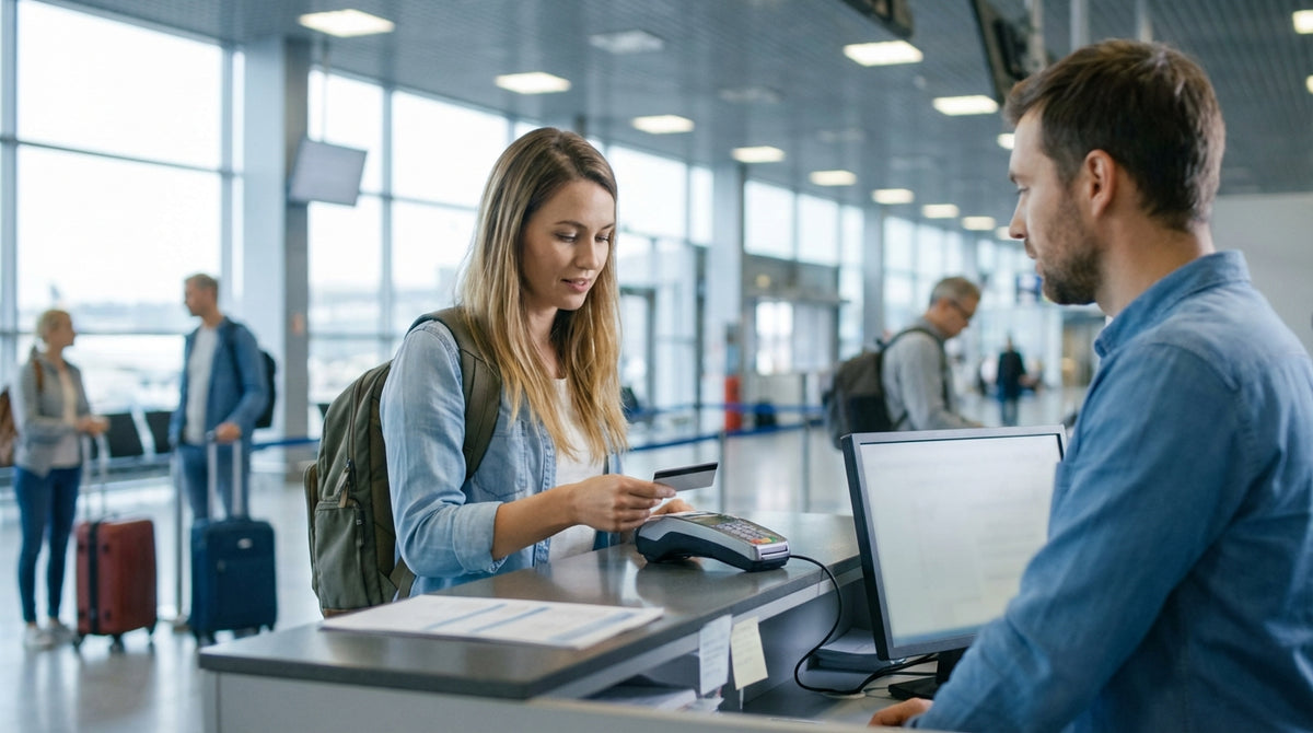 A traveler choosing their car hire from a row of vehicles at Philadelphia Airport in Pennsylvania