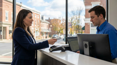 A modern car on a scenic car hire drive through the rolling hills of Pennsylvania in autumn