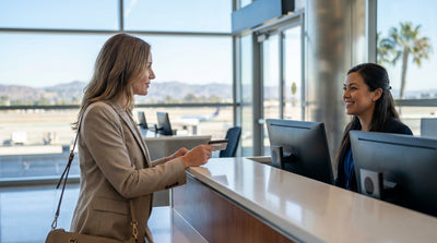 A red convertible car hire driving across the Golden Gate Bridge in sunny San Francisco