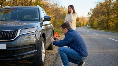 A deer stands at the edge of a wooded road in Pennsylvania at twilight as a car hire approaches