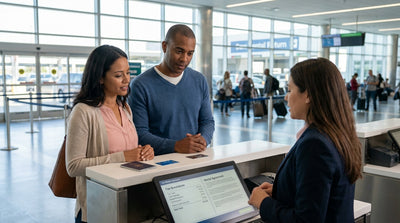 Rows of clean vehicles available for car rental in a brightly lit airport parking garage in the United States