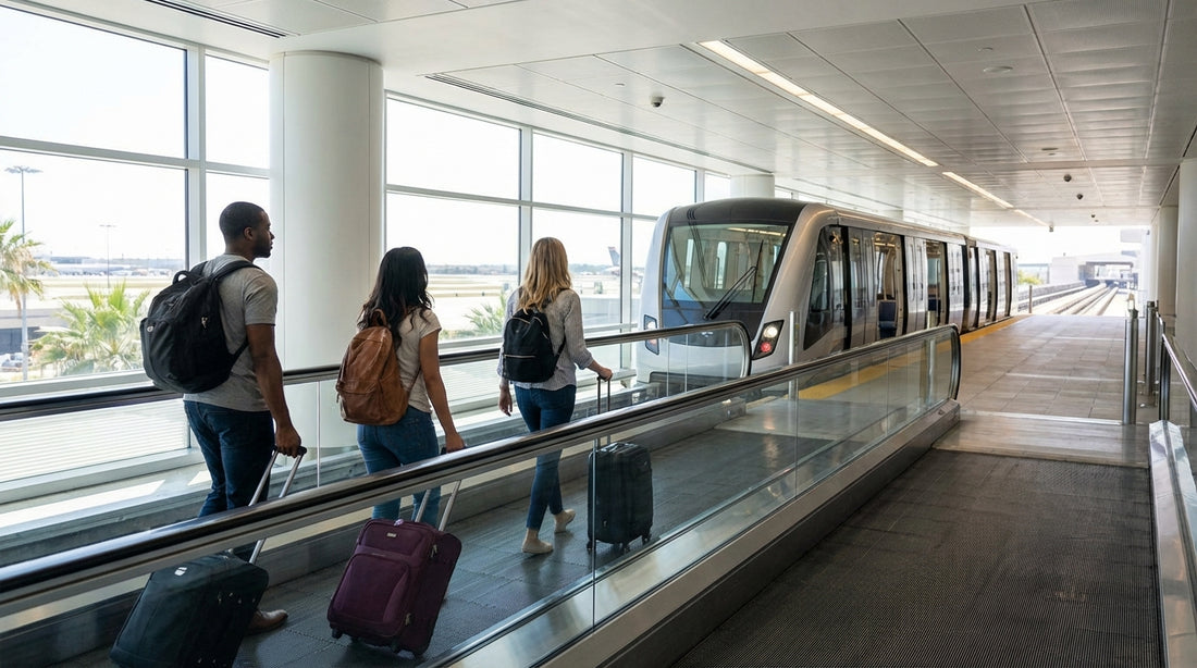 The MIA Mover train on an elevated track connecting travelers to the Miami Airport car rental center