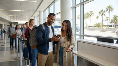 A person loads their suitcase into a white car rental vehicle at the Miami International Airport