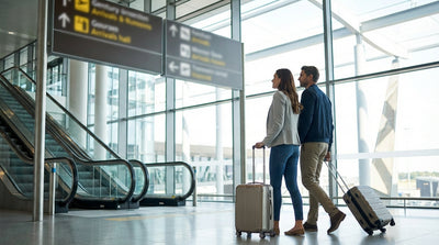 The JFK AirTrain in New York arriving at a station with signs pointing to the car rental center