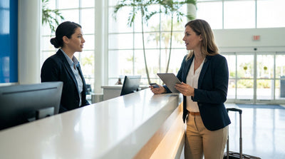 A red convertible car hire driving down a scenic coastal road lined with palm trees in sunny Florida