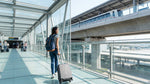 The SFO AirTrain arriving at a station platform on its way to the car rental center in San Francisco