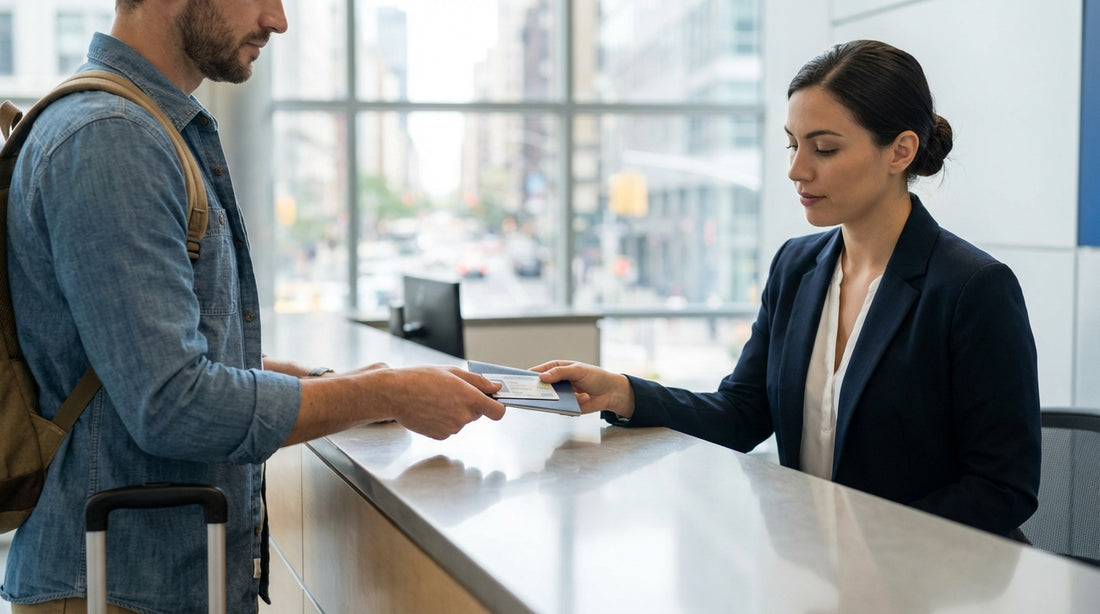 A driver's view from a car hire vehicle on a bridge approaching the iconic New York City skyline