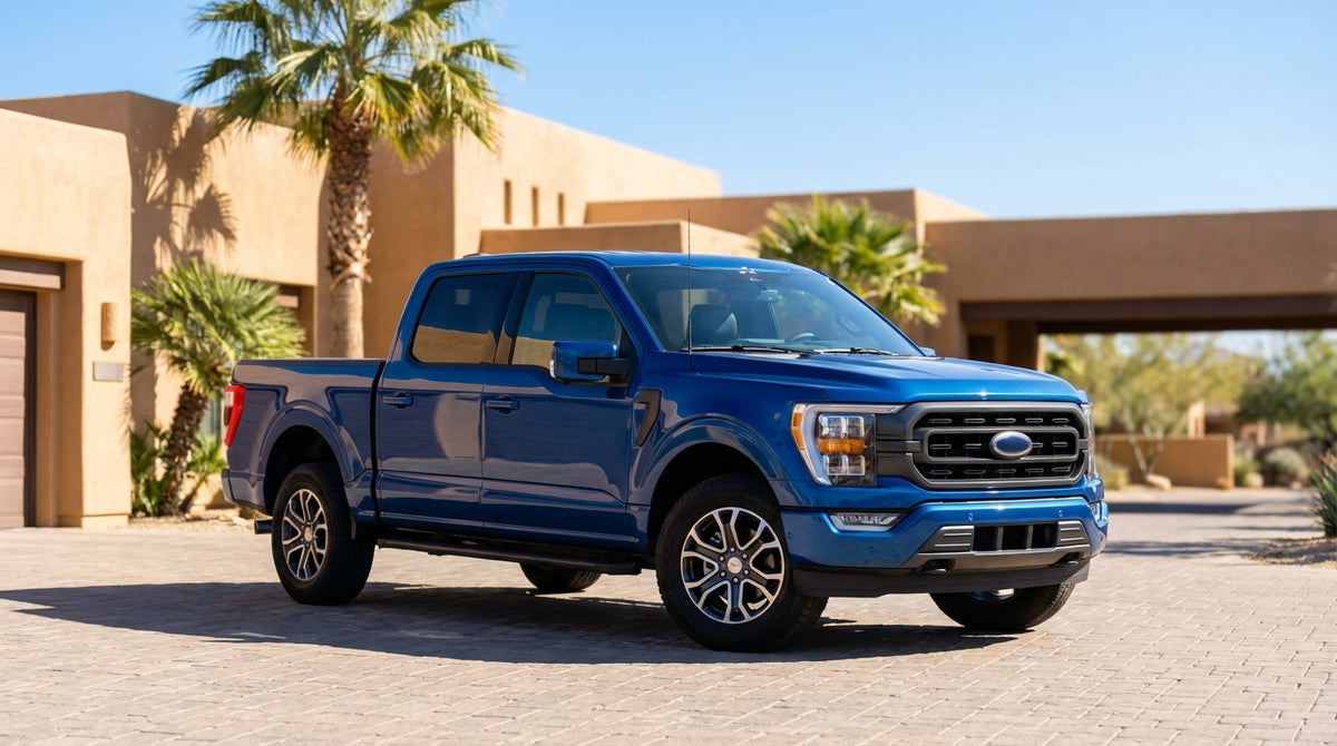 A silver car hire driving down a long, straight highway under the big blue sky of West Texas