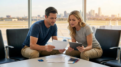 A car rental driving down a long highway through the vast Texas landscape under a bright, sunny sky