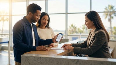 A convertible car hire driving along a sunny coastal highway in California