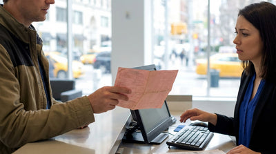 A modern car hire driving through a busy New York street surrounded by yellow cabs and skyscrapers