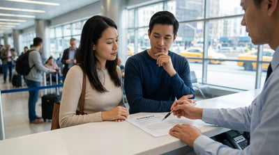 View from a car hire crossing the Brooklyn Bridge towards the sunny New York City skyline