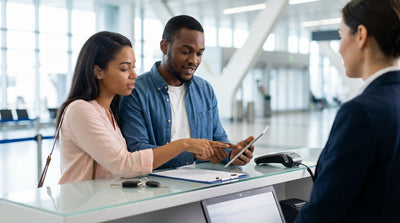 A red convertible car hire driving down a scenic desert highway in the United Estates