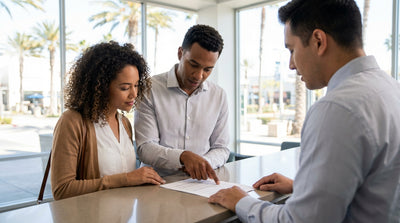 A red convertible car rental drives along the scenic Pacific Coast Highway in California