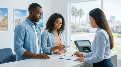 A silver car rental driving on a long, straight road through the open landscape of West Texas under a big blue sky