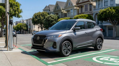 A modern car hire parked in an EV charging bay on a street in San Francisco